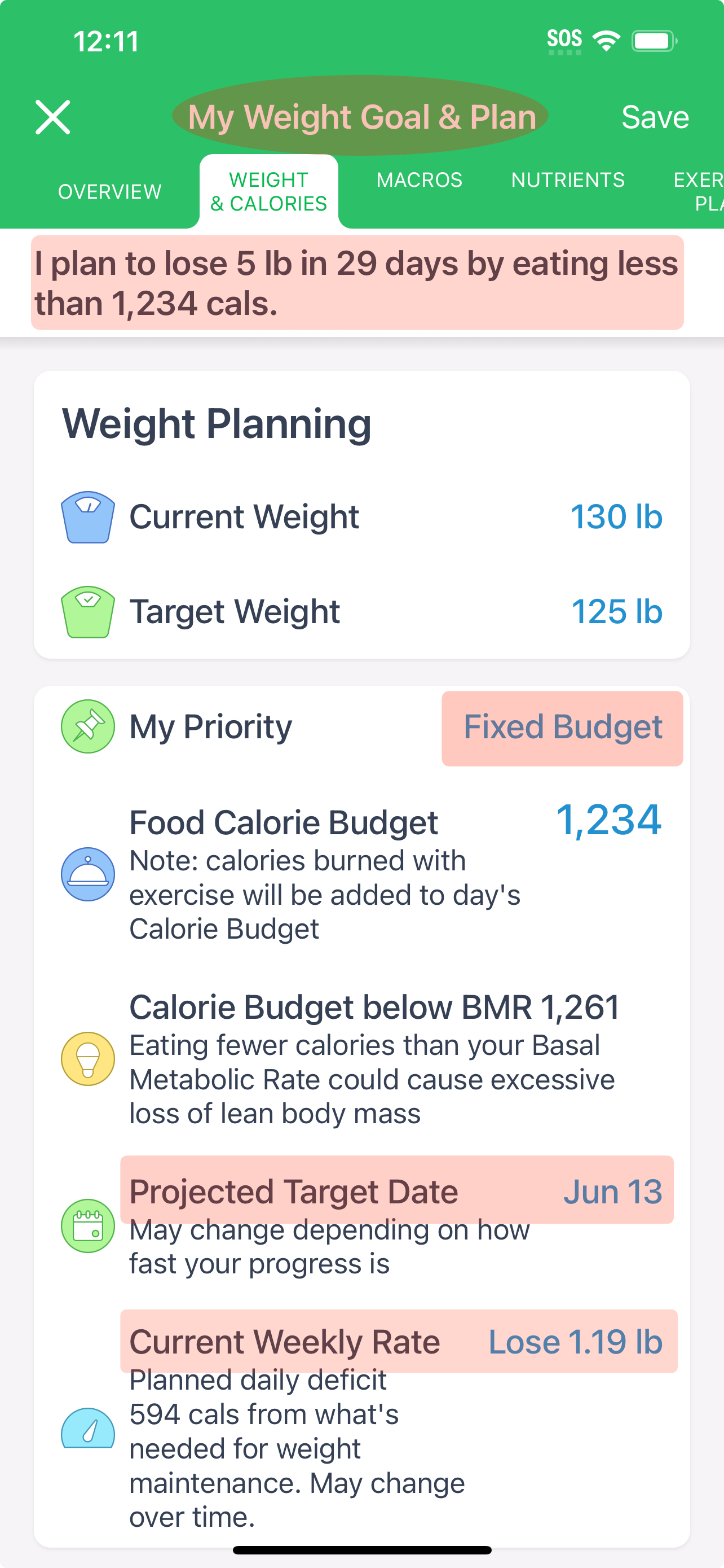 Weight Goal & Plan screenshot